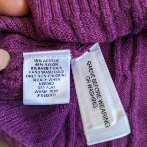 LOFT women's rabbit hair blend cable knit sweater purple Sz L - Picture 6 of 6